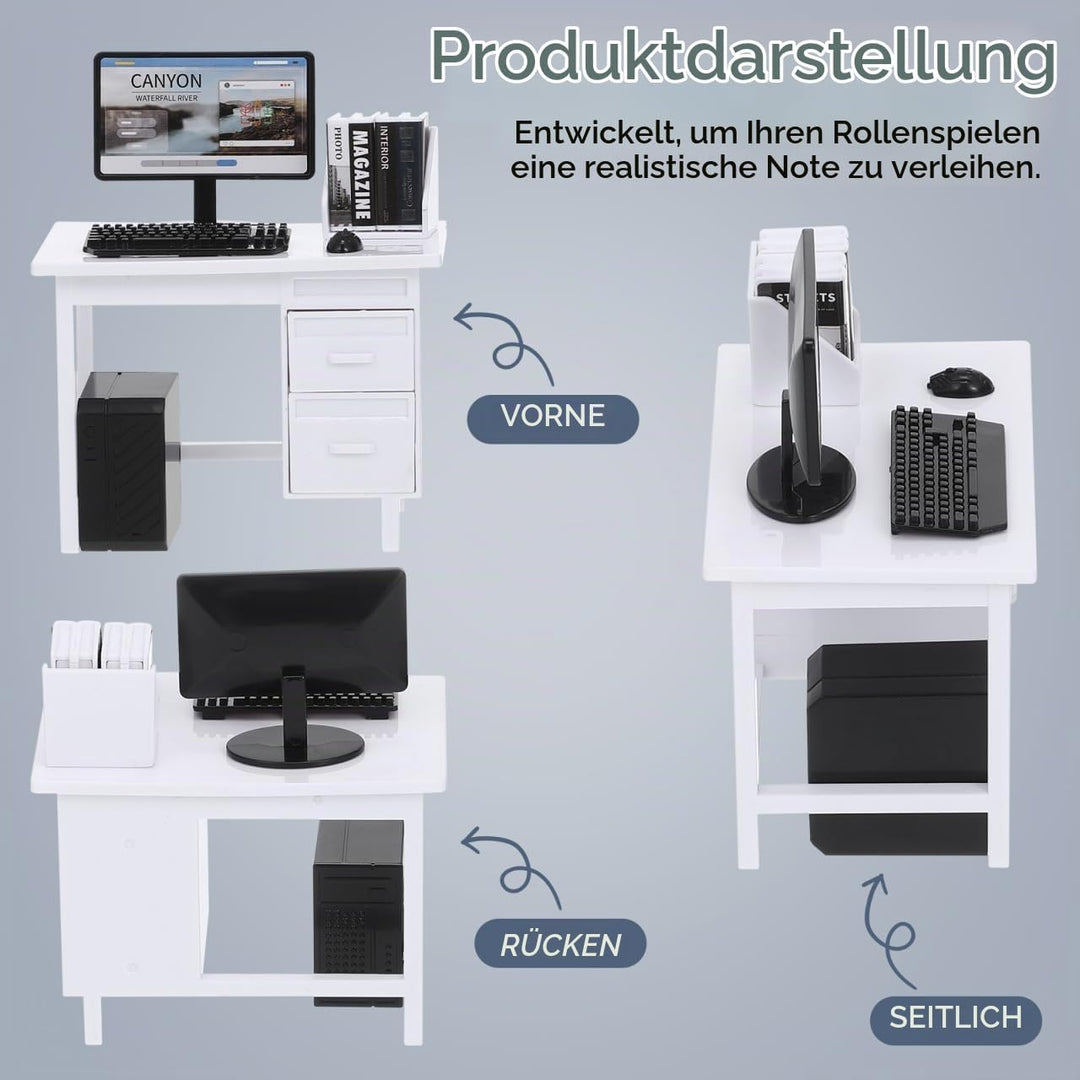TOYANDONA 2 Sets Miniatur-puppenhausmöbel: 1:12 Mini-computertisch Und Stuhl, Winziges Büroschreibti