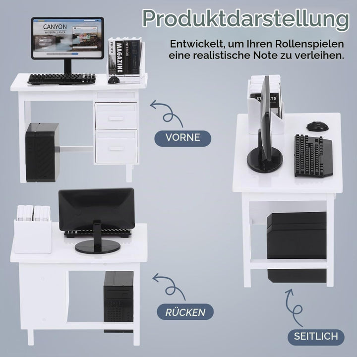 TOYANDONA 2 Sets Miniatur-puppenhausmöbel: 1:12 Mini-computertisch Und Stuhl, Winziges Büroschreibti
