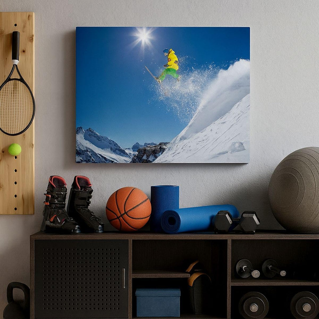 ARTTOR Bilder auf Leinwand 100x70cm Leinwandbild Ski Winter Schnee Berg Gross Wanddeko Bild Schlafzi