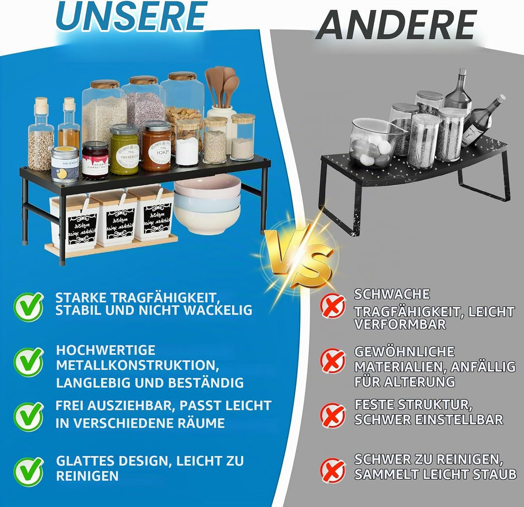 HI NINGER 2er Set 42–72 cm Erweiterbares Schrankregal, Küchen Organizer Verstellbar &amp; Stapelbar, Gew