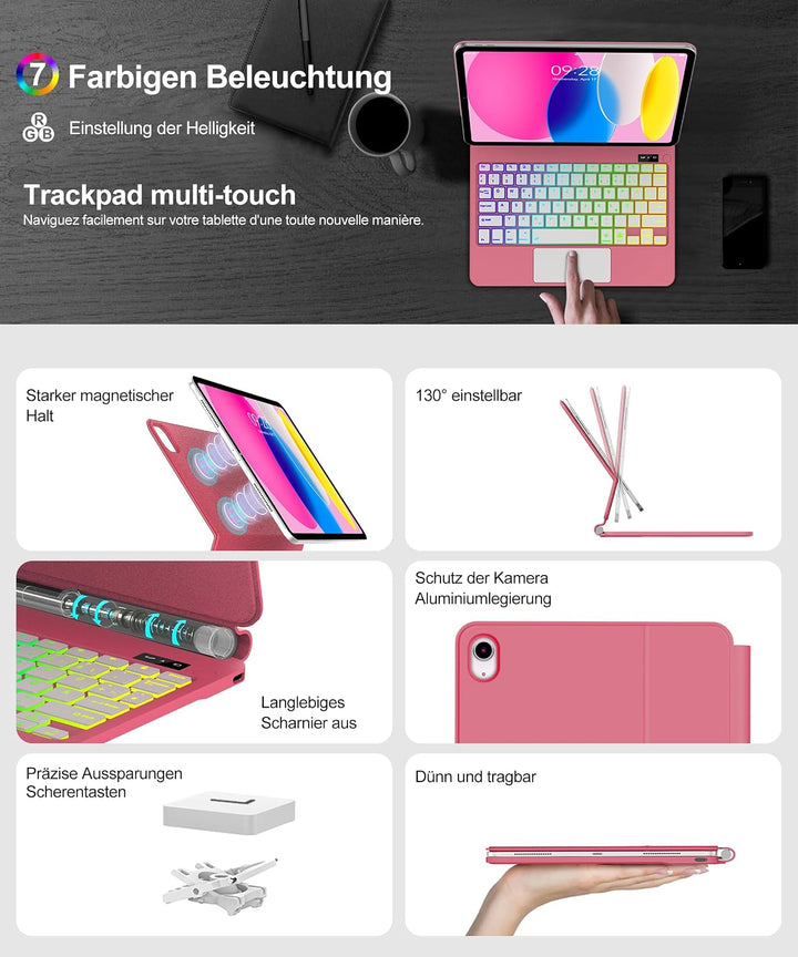 JADEMALL Magic Keyboard Für iPad A16 11/10. Gen mit TP &amp; Beleuchtung QWERTZ | Magic Keyboard für iPa