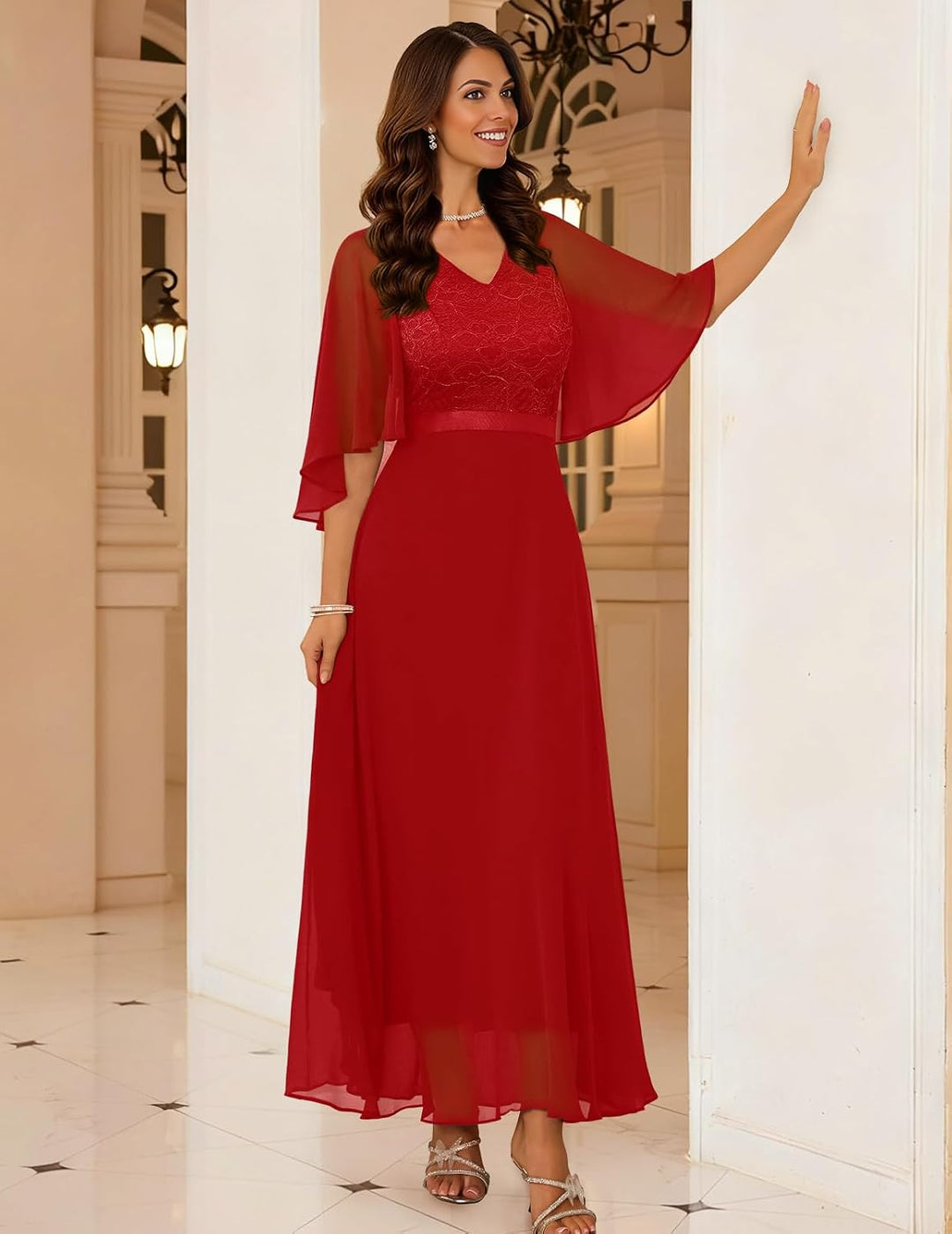 DRESSTELLS Festliche Abendkleider Damen Hochzeit Ballkleid Elegant Lang Brautkleid Standesamt Chiffo