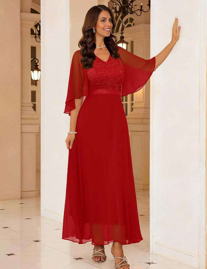 DRESSTELLS Festliche Abendkleider Damen Hochzeit Ballkleid Elegant Lang Brautkleid Standesamt Chiffo