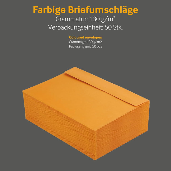 Farbige Briefumschläge - Orange ~162 x 229 mm (DIN C5) | 130 g/qm Colorista | Mit Fenster | Haftkleb