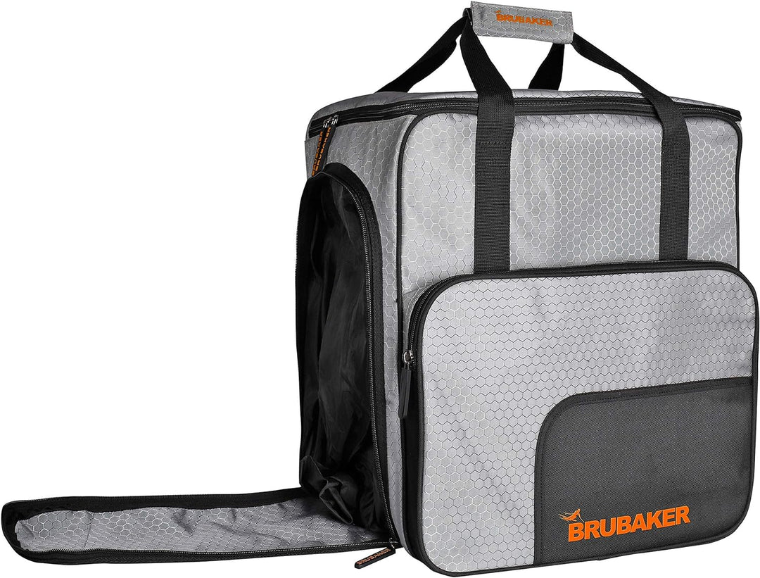BRUBAKER SuperTec Skischuhtasche Helmtasche Rucksack mit Schuhfach - Silber Orange