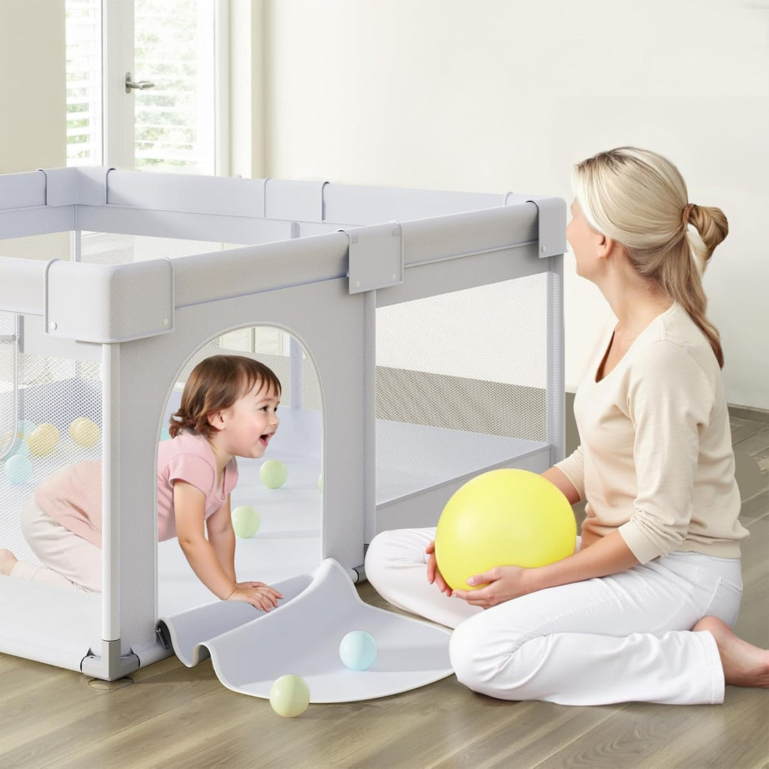 Laufstall Baby 120x120 cm Klein Baby Laufgitter, Stabiler Kinder Laufstall mit Saugnäpfen für Wohnun