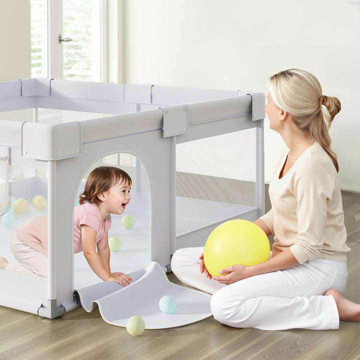 Laufstall Baby 120x120 cm Klein Baby Laufgitter, Stabiler Kinder Laufstall mit Saugnäpfen für Wohnun