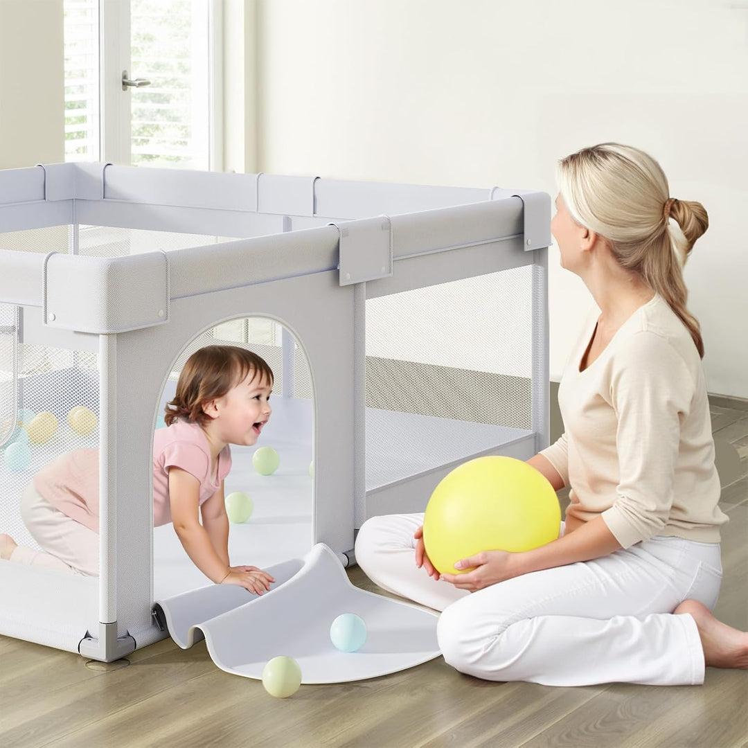Laufstall Baby 120x120 cm Klein Baby Laufgitter, Stabiler Kinder Laufstall mit Saugnäpfen für Wohnun