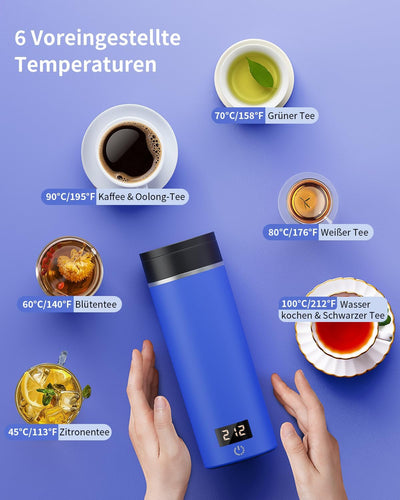 AIRMSEN Wasserkocher Klein mit 6 Temperatureinstellung, 500ml Mini Elektrischer Wasserkocher mit SUS