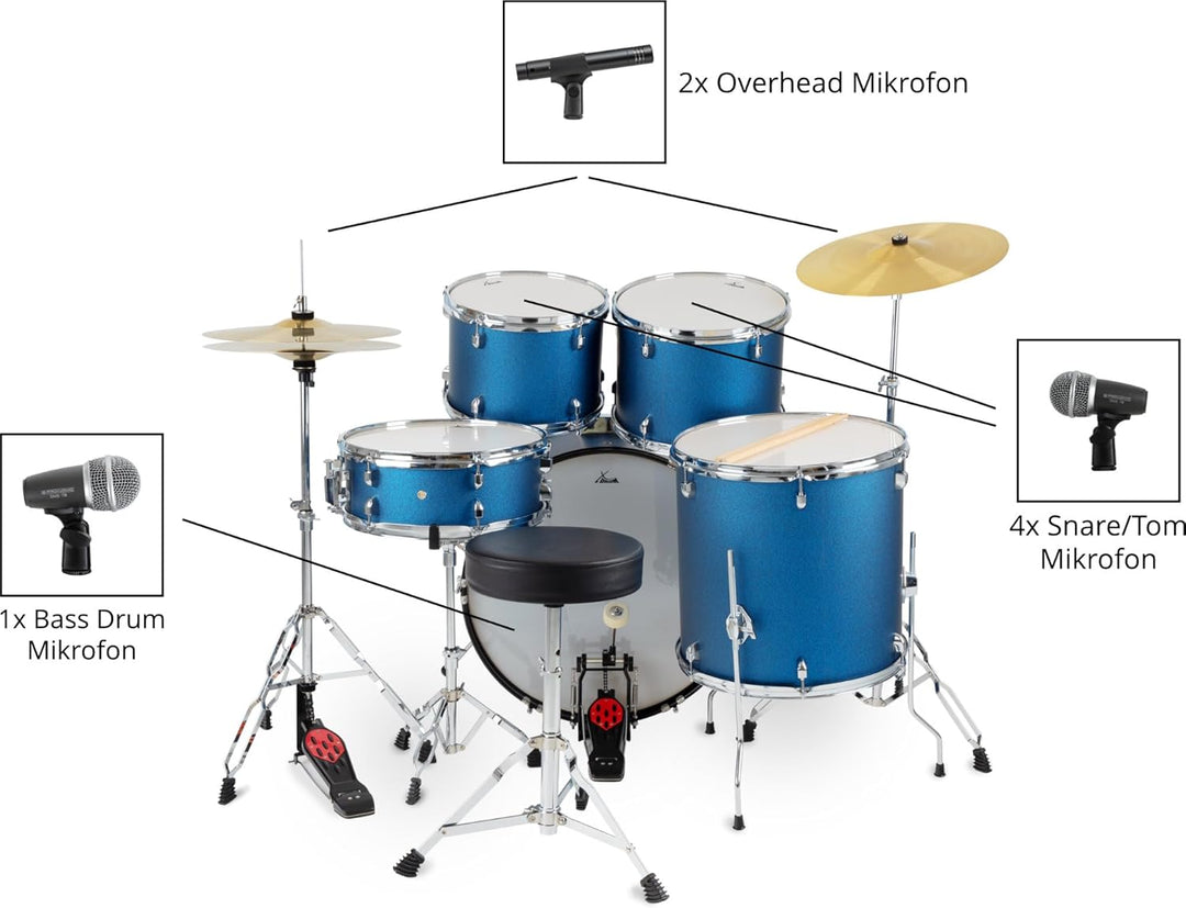 Pronomic DMS-7 Drum Schlagzeugmikrofonset - Drum Mikrofon Set mit 7 Mikrofonen für Bühne und Tonstud