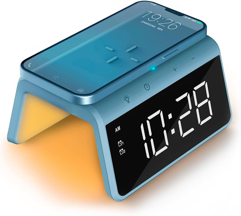 Caliber Wecker mit Ladestation - Wecker Digital mit Wake Up Light - Wecker mit Licht - Dimmbarer LED