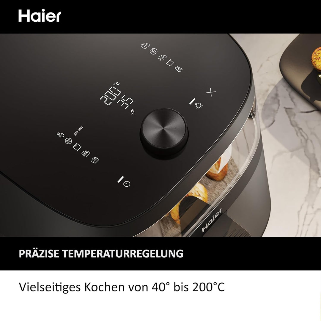 Haier Heissluftfritteuse mit Glasfenster I Airfryer mit 9 Programmen & 7 Liter Fassungsvermögen I 17
