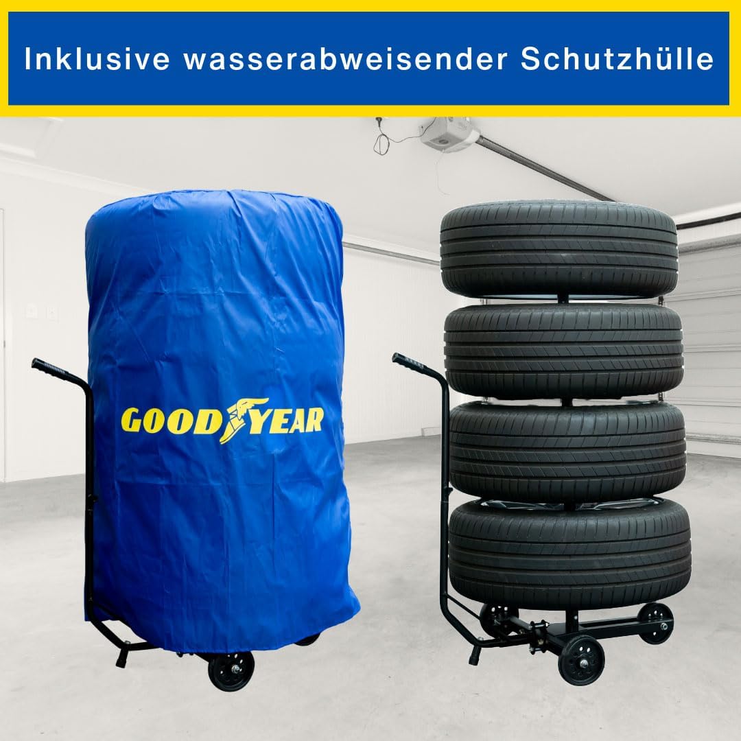 Goodyear Felgenbaumwagen für 4 Reifen, platzsparende und kontaktlose Aufbewahrung, mit Schutzhülle,