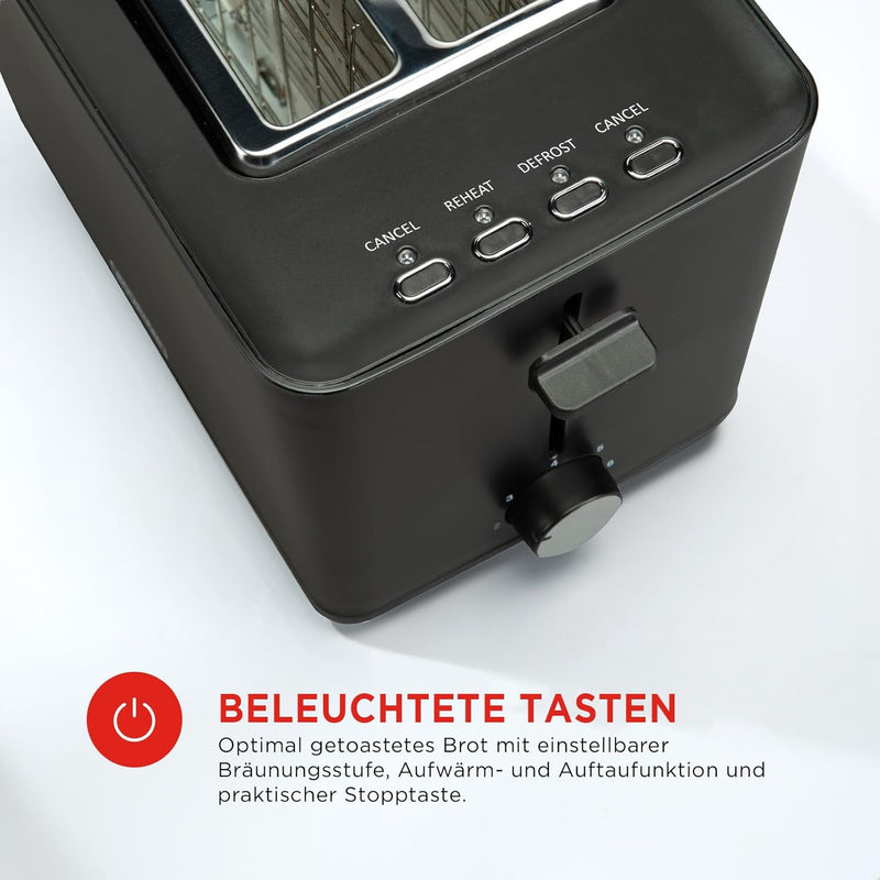 Bourgini Toaster mit extra breiten Schlitzen für Sandwiches - Schwarz - Sandwichtoaster - Toaster mi