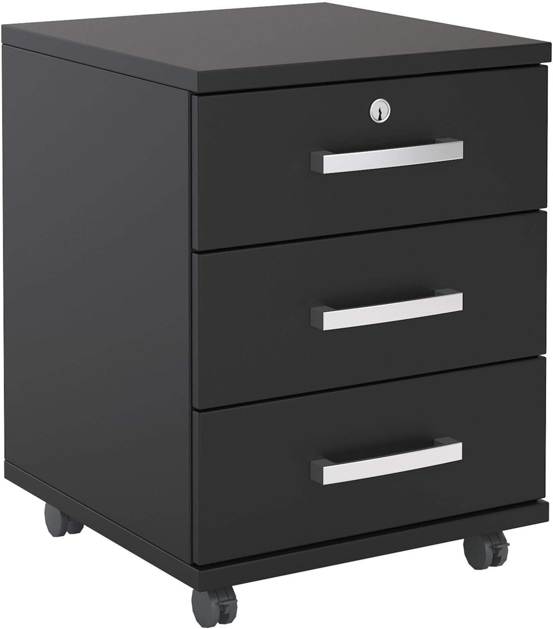 CARO-Möbel Rollcontainer Bürocontainer Büroschrank Vancouver, in schwarz, abschliessbar mit 3 Schubl
