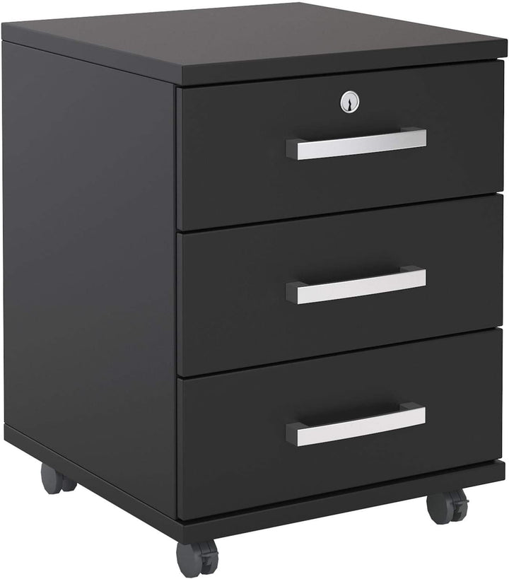 CARO-Möbel Rollcontainer Bürocontainer Büroschrank Vancouver, in schwarz, abschliessbar mit 3 Schubl