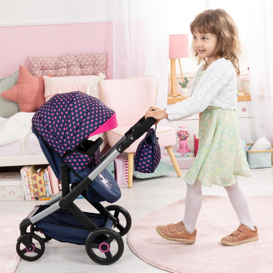 Bayer Design 17054AA Puppenwagen Xeo mit Tasche, höhenverstellbarer Griff, Schwenkschieber, wandelba