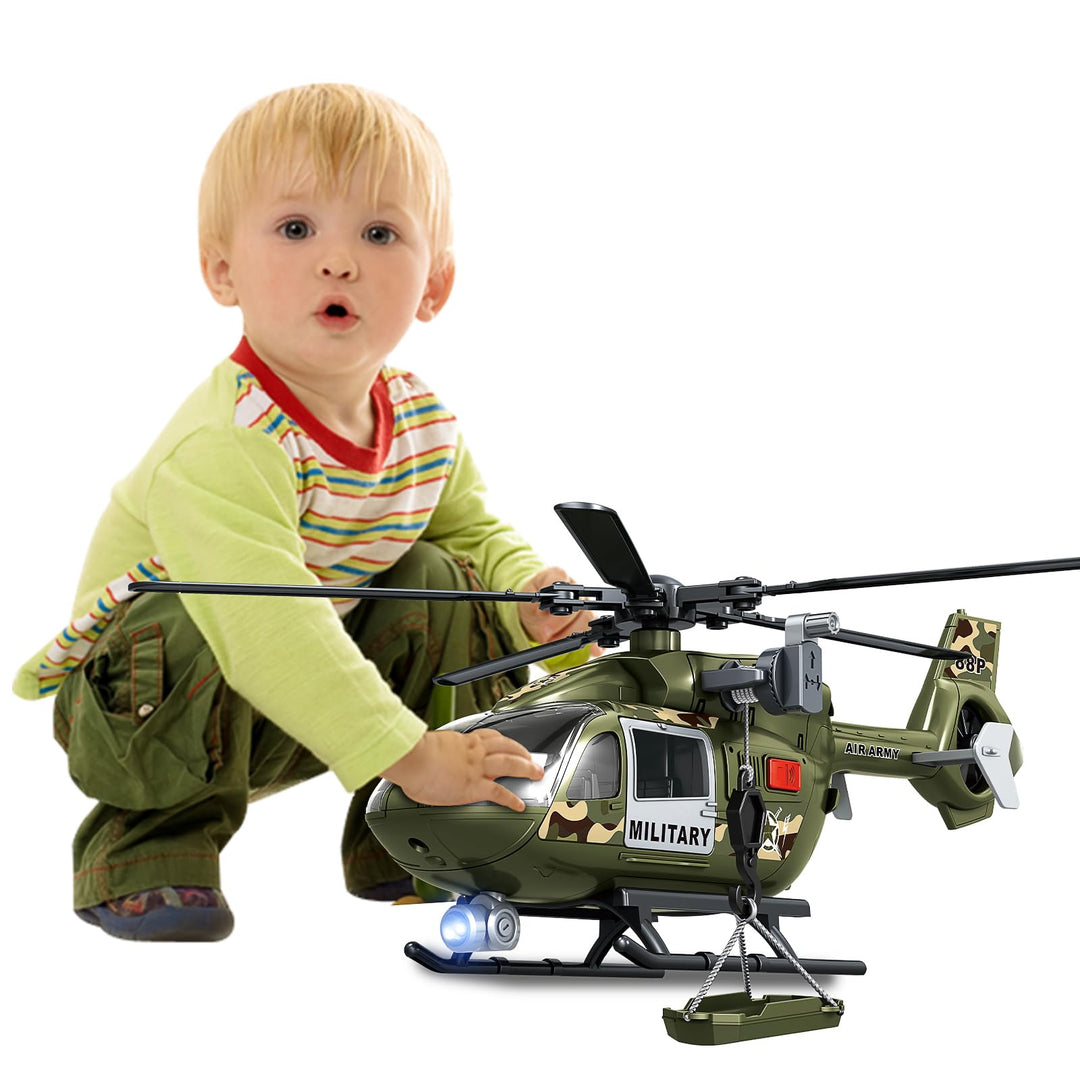 Grünes Militärspielzeug mit grossem Hubschrauber, Armeespielzeug mit Lichtern und Geräuschen, Geburt