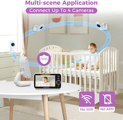 Babyphone mit Kamera und Audio HelloBaby Babyfon Video Baby Monitor 5" Grosser LCD Bildschirm & Fern