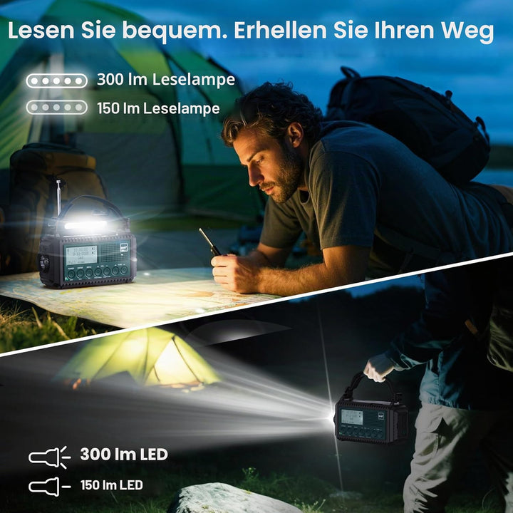 Kurbelradio DAB/DAB+/UKW, Baustellenradio Radio Batteriebetrieben, Tragbare Solar Notfallradio mit 5