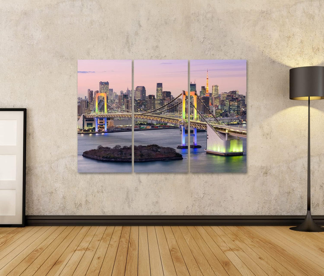 islandburner Bild auf Leinwand Tokyo Bay Skyline Japan Regenbogenbrücke Turm Bilder Wandbilder Poste