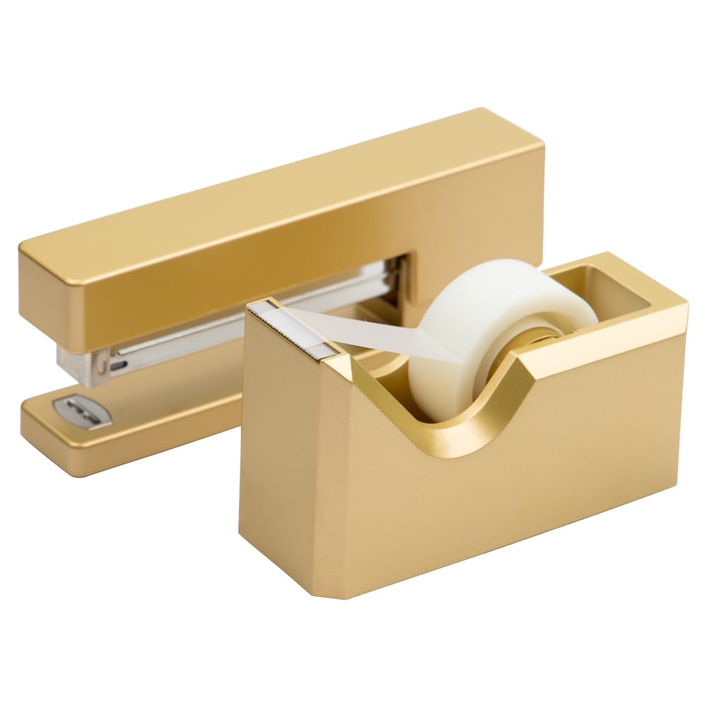 JAM PAPER Büro & Schreibtischset - 1 Tacker & 1 Klebebandspender - Gold - 2/Packung, Gold
