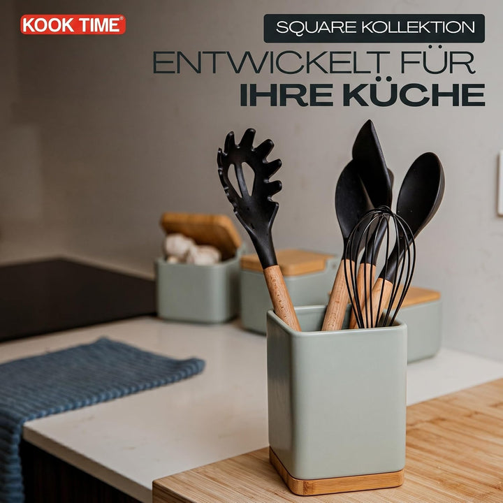 KOOK TIME Küchenutensilienhalter - Praktischer Utensilienhalter für die Küche, Besteckhalter aus Ker