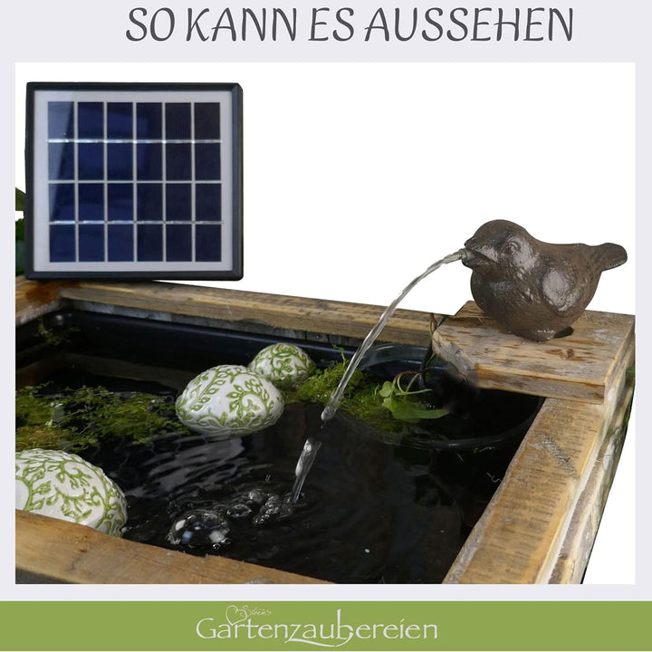 Storm's Gartenzaubereien Wasserspeier Spatz inkl.Solar- Pumpe Gusseisen