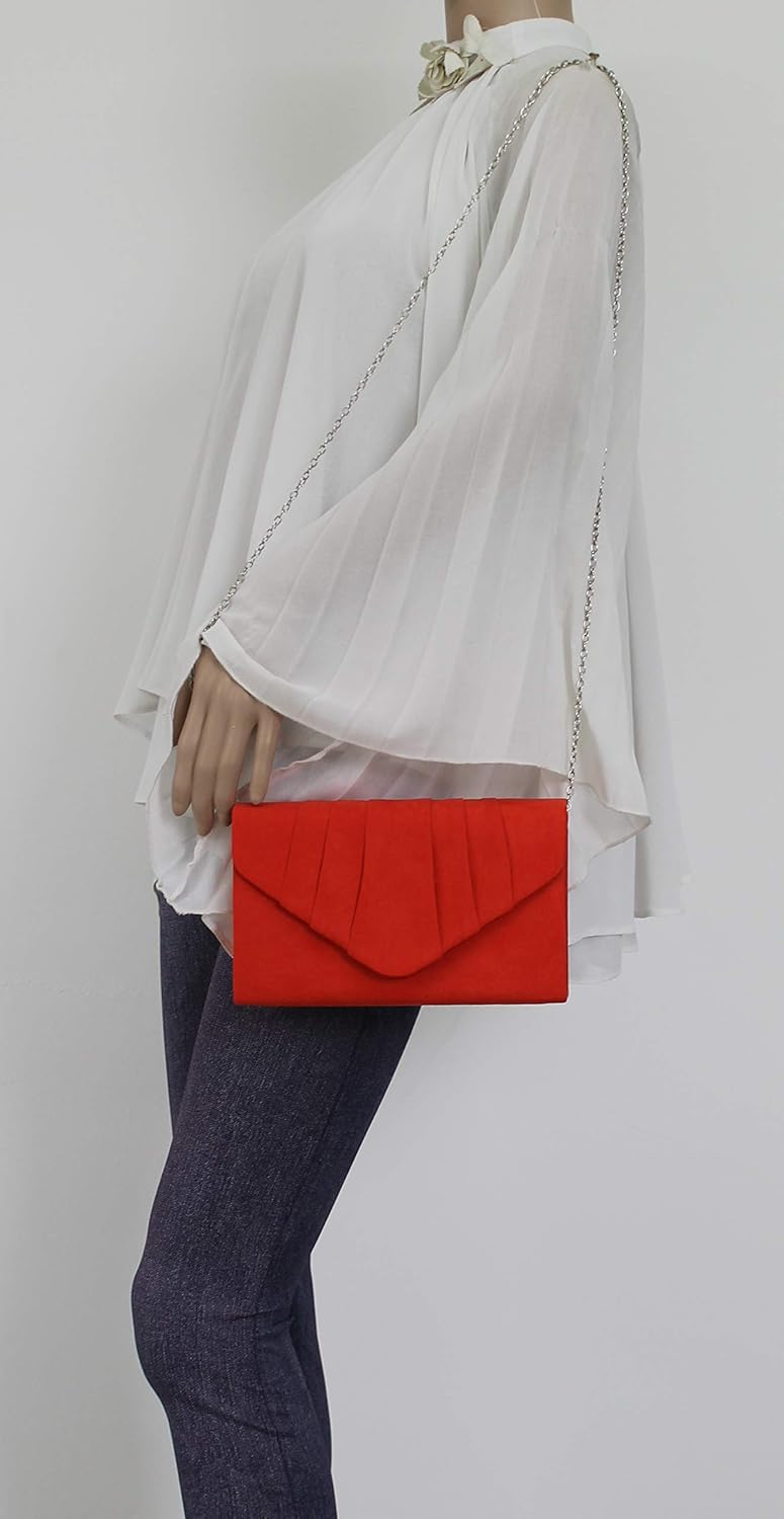 SwankySwans Iggy Suede Velvet Envelope Party Prom Clutch Bag Tasche Orange (Scarlet 03), Orange (Sca