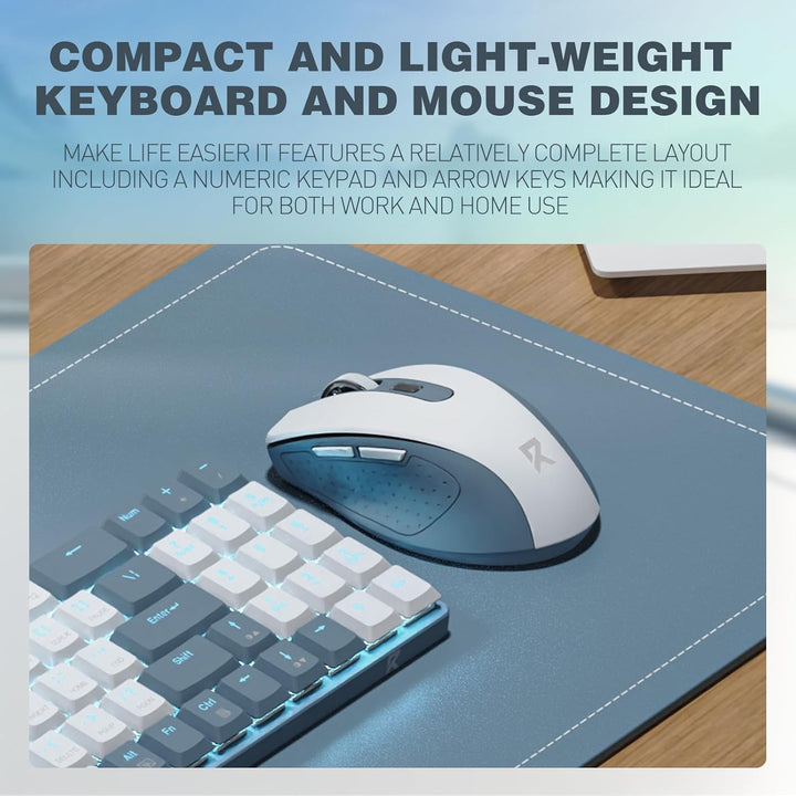 Redragon BS-8773 Tastatur & Maus, Blaue Beleuchtung, 2,4 GHz, rote Schalter, Grau-Weiss, Weiss