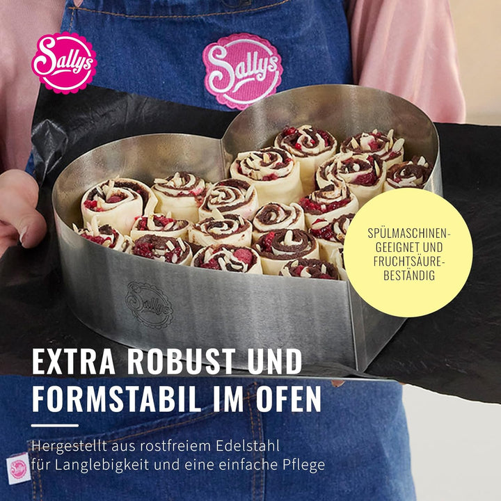 Sallys Backform Herz 28 x 8 cm, Kuchenform Herz, Antihaft Herzform aus rostfreiem Edelstahl, Herzbac