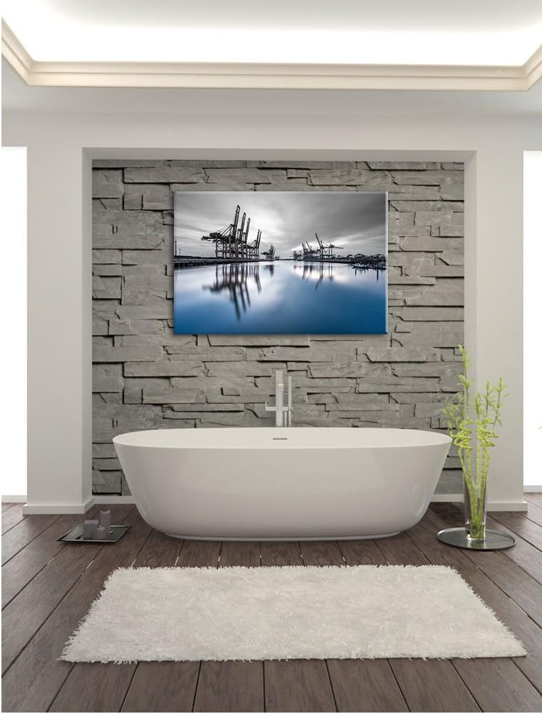 Pixxprint Hafen im Abendschein B&W Detail, Format: 100x70 auf Leinwand, 100x70