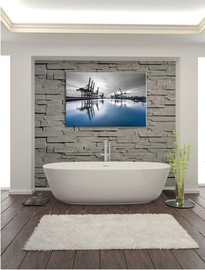 Pixxprint Hafen im Abendschein B&W Detail, Format: 100x70 auf Leinwand, 100x70