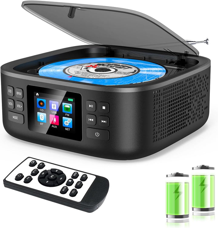 CD Player Tragbar, CCHKFEI Boombox CD Player Bluetooth & Radio FM mit Dual Stereo Lautsprecher LED-B
