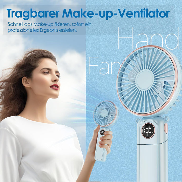 BEYYON Tragbarer Handventilator, 3-in-1 USB Ventilator Hand, leiser Mini Ventilator mit LED-Display,