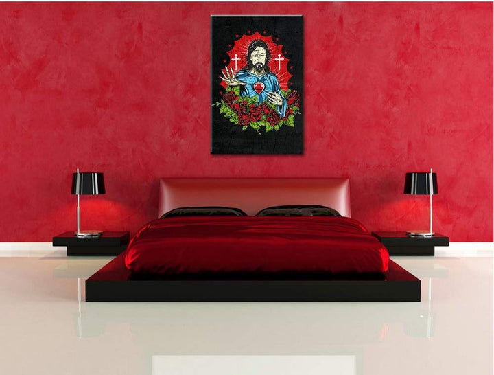 Dark Holy love black Leinwandbild Bild auf Leinwand, XXL riesige Bilder fertig gerahmt mit Keilrahme