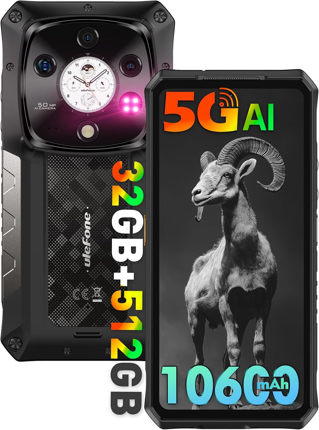 Ulefone Armor 28 Pro Outdoor Handy 5G AI Smartphone 32GB+512GB/SD-2TB, 6,67" FHD+ 120Hz AMOLED+1,04"