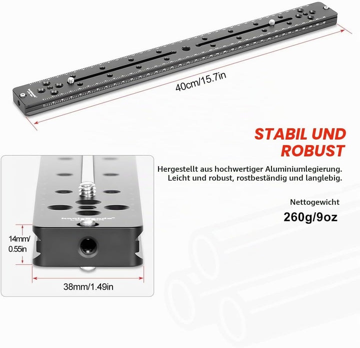 Koolehaoda 400mm Schienenplatte Mehrzweck Schnellwechselplatte Rail QR Aluminiumlegierungsplatte kom