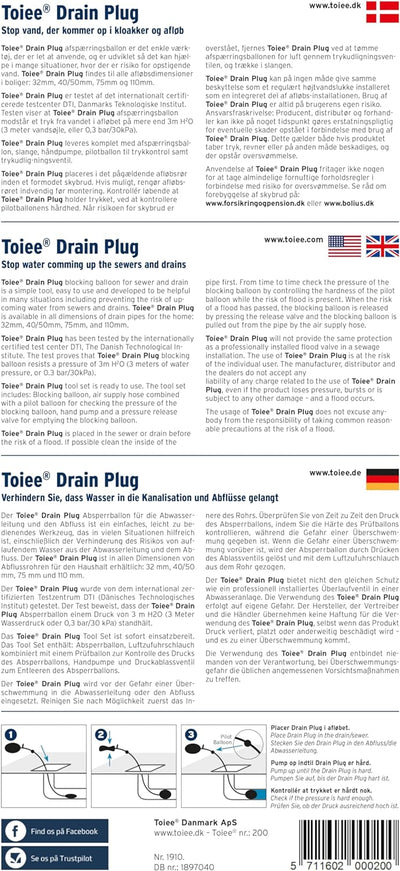 Toiee Drain Plug (32 mm). Mit einem Toiee Drain Plug (Absperrballone) kann Man das Abflussrohr der W