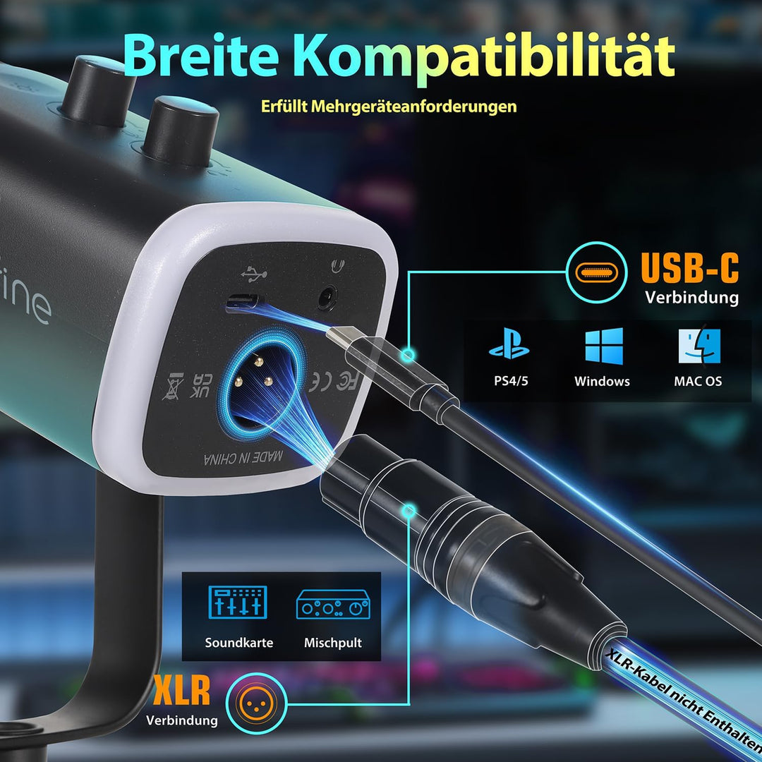 FIFINE XLR Gaming Mikrofon für Streaming Podcast Studio, USB Dynamisch Microphone PC mit Stummschalt