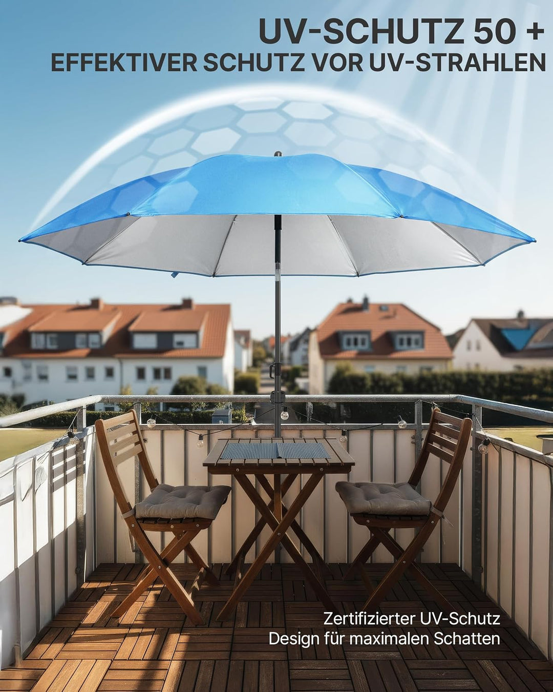 4smile Strandschirm SunnyJoy, Ø 180 cm Blau - UPF 50+ Sonnenschirm Strand, Sonnenschirm Balkon - Str