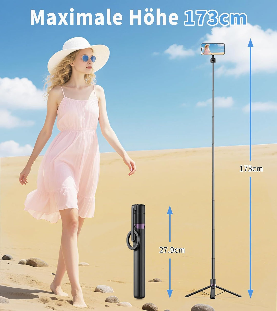 TONEOF 173cm Magnetisches Selfie Stick Stativ, Stark Magnetischer Aluminium Halter für Magsafe, 360°
