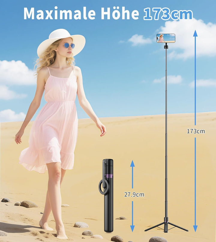 TONEOF 173cm Magnetisches Selfie Stick Stativ, Stark Magnetischer Aluminium Halter für Magsafe, 360°