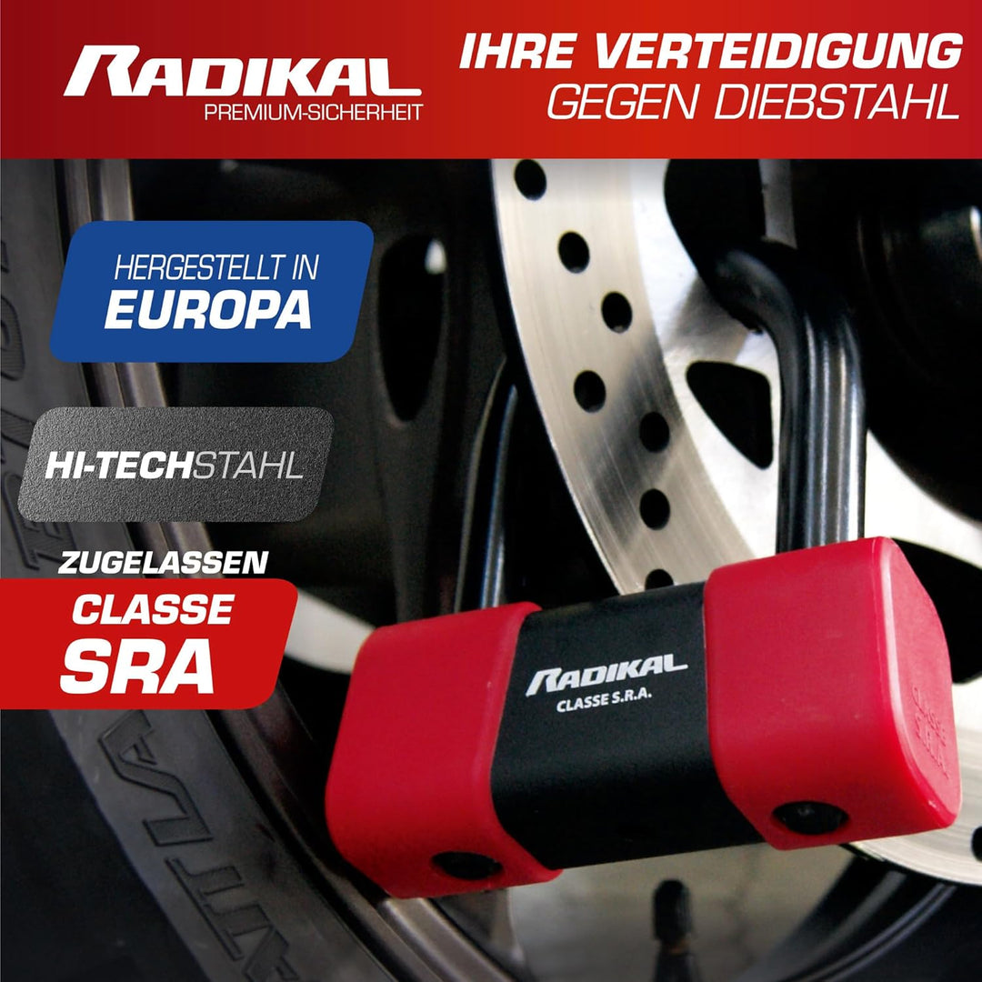 RADIKAL RK75 Zugelassenes Bremsscheibenschloss Motorrad Mini U, Laborgetesteter Hi-Tech Stahl Bügel