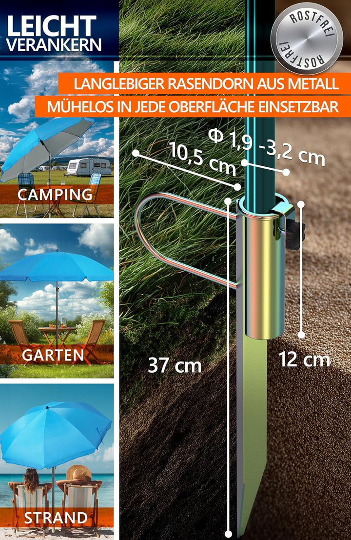 4smile Sonnenschirm Strand SunnyJoy, Blau – 3er Set inkl. Strandschirm windfest stabil, Rasendorn So