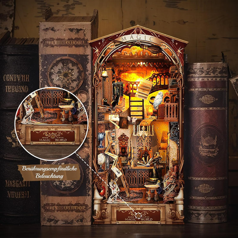 BuzzoXerex DIY Miniature House, DIY Book Nook Kit mit Staubschutzhaube, Miniatur Haus mit LED-Leucht