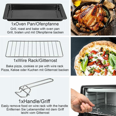 Jago® Minibackofen mit Umluft - Innenbeleuchtung, elektrisch, Doppelglastür, Timer, 100-230 °, 1600W