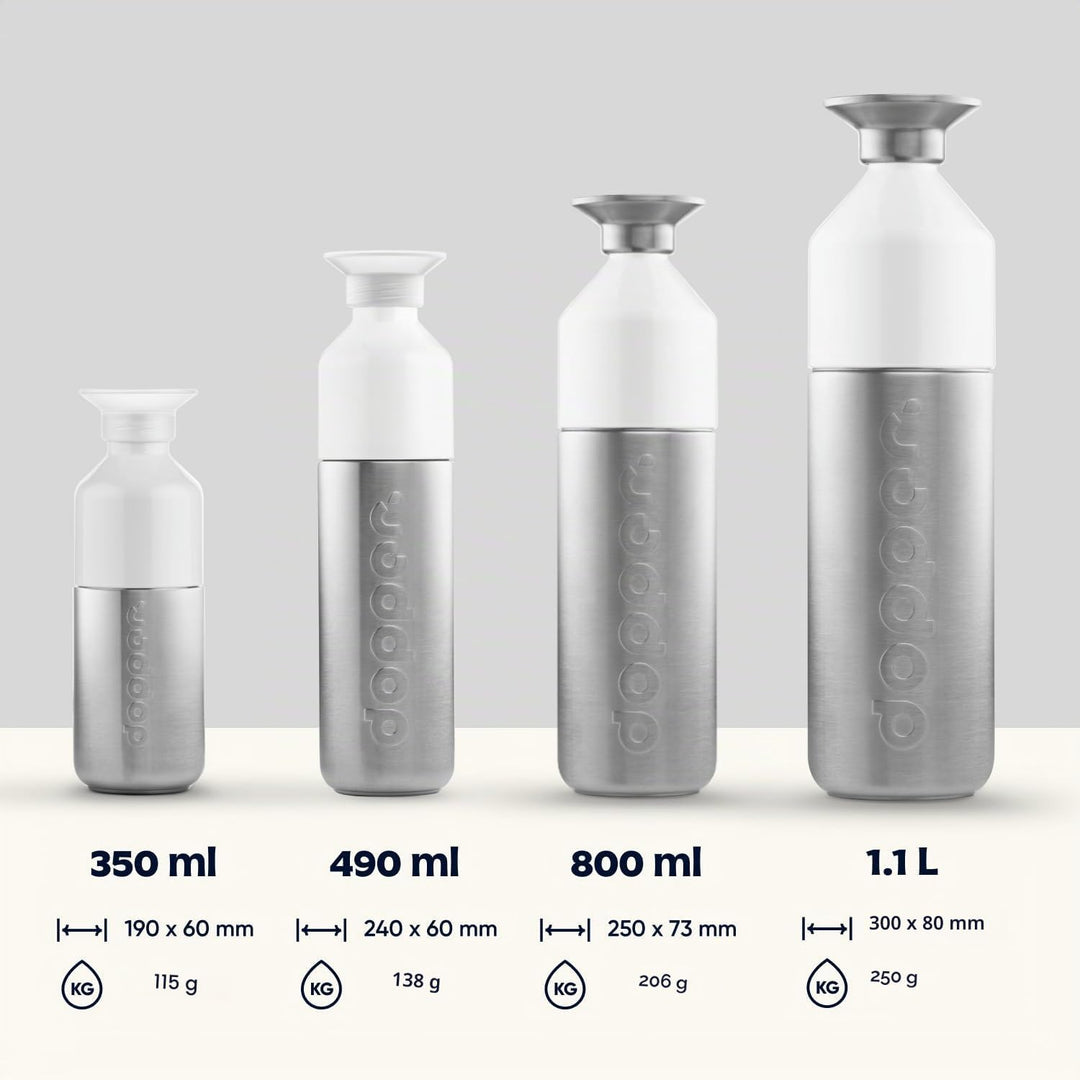 Dopper Steel Trinkflasche 350ml, 490ml, 800ml, 1.1L - Edelstahl Flasche - BPA freie Wasserflasche, 1