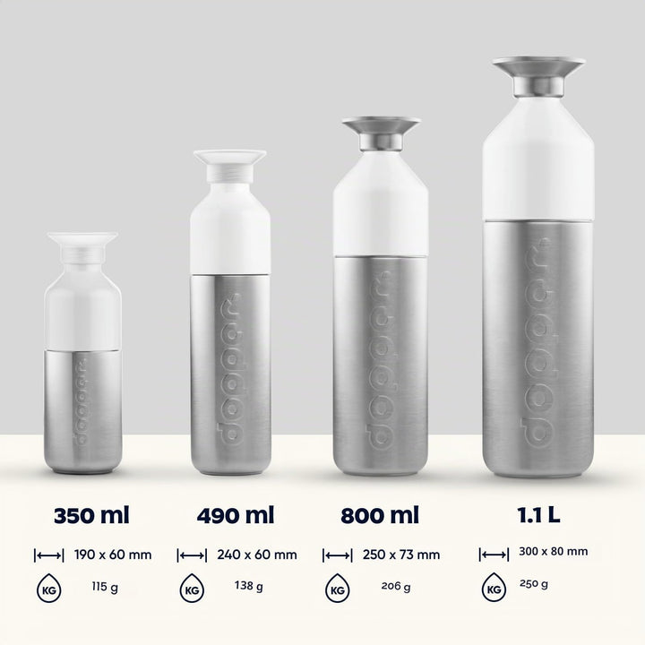Dopper Steel Trinkflasche 350ml, 490ml, 800ml, 1.1L - Edelstahl Flasche - BPA freie Wasserflasche, 1
