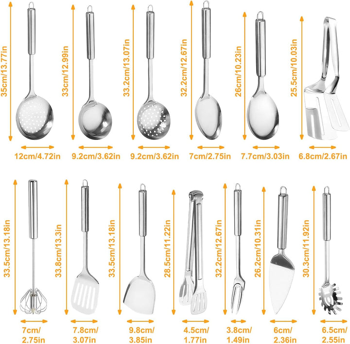13 Stück Silber Küchenutensilien Set, Titan Silber Beschichtung Edelstahl Kochutensilien Set, Silber